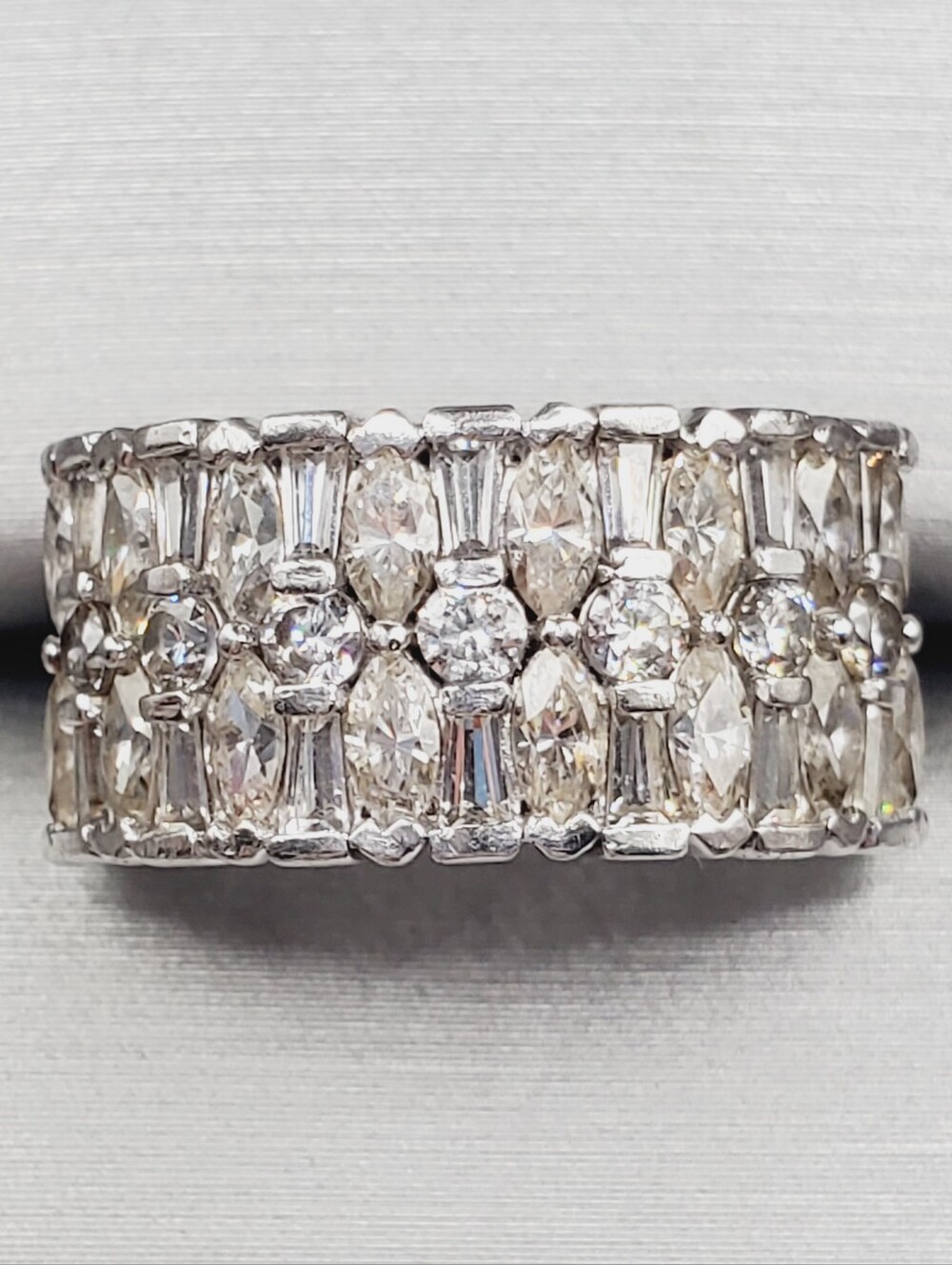 Marquise - Baguette & Round Diamond Band - 925 Sterling Silver Ring